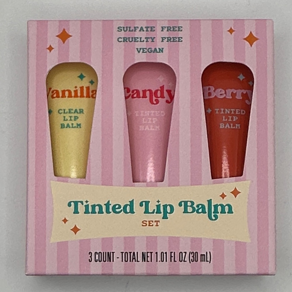Tinted Lip Balm Set - Vanilla, Candy, Berry - Sulfate & Cruelty Free